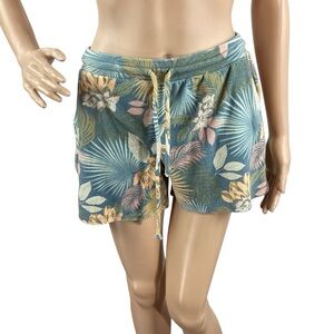 Chaser Tropical Floral Beach Terry Drawstring Shorts Blue Size S
